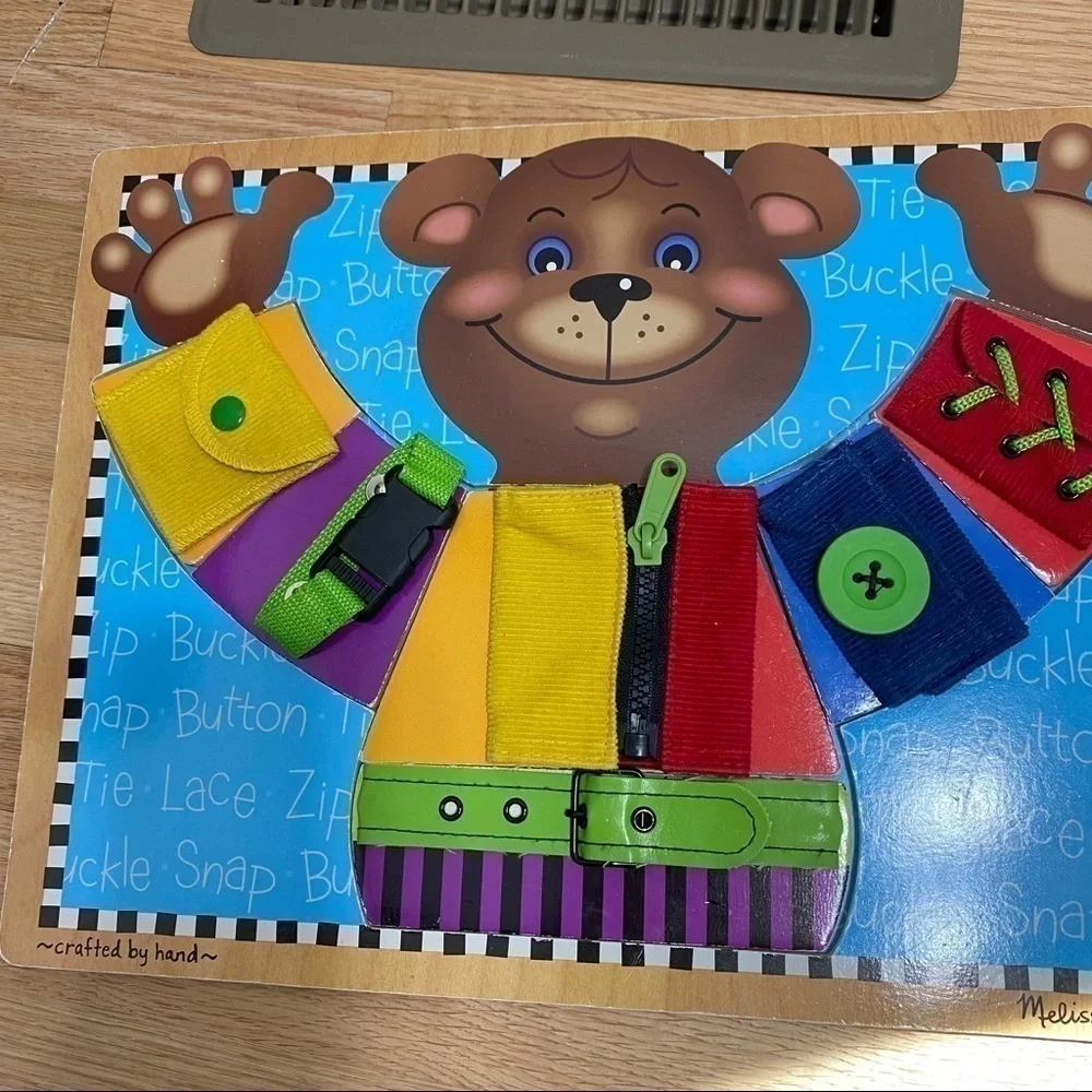 Melissa & Doug Bear Zip Button Tie Wooden Board Puzzle